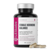 Supplement bottle labeled 'Female Hormone Balance' by LES Labs on a white background