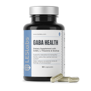 GABA Health clean dietary supplement bottle with capsules on a white background