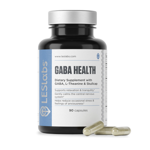 GABA Health clean dietary supplement bottle with capsules on a white background