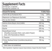 Vegetarian, organic gaba health supplement with Vitamin B6, Magnesium, Zinc, Taurine, Glycine, Gamma Amino Butyric Acid, and L-Theanine.