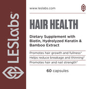 LES Labs hair health supplement packaging with text and branding.