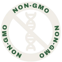 Circular 'NON-GMO' label with DNA symbol on a white background