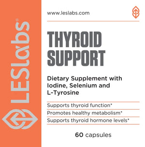 LES Labs Thyroid Support supplement packaging with text and logo.
